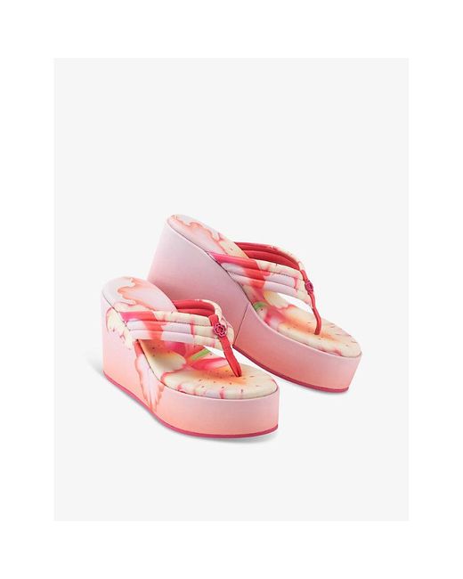 Maje Pink Flower-print Woven Wedge Sandals