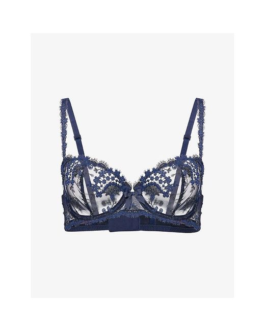 Simone Perele Blue Wish Underwired Tulle And Lace Half-Cup Bra