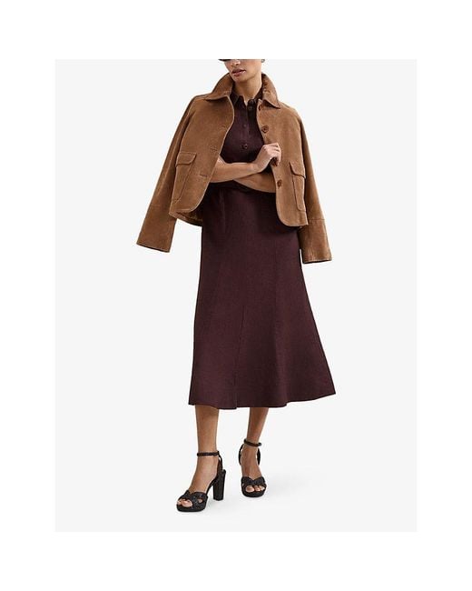 Phase Eight Purple Elspeth Belted Linen-Blend Midi Dress