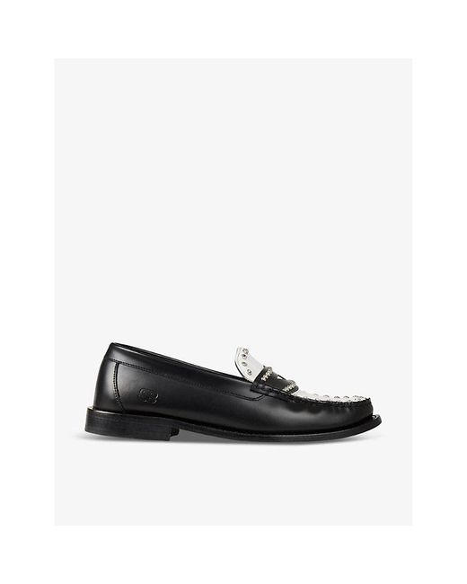Sandro Black Stud-embellished Logo-debossed Leather Loafers