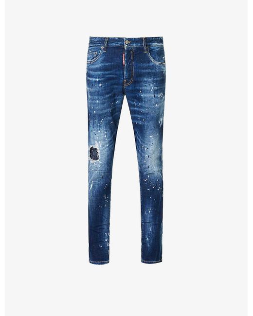 DSquared² Blue Distressed Brand-patch Stretch-denim Jeans for men
