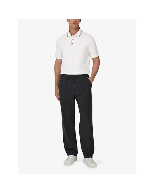 Boggi White Jacquard-Collar Stretch Cotton-Blend Polo for men