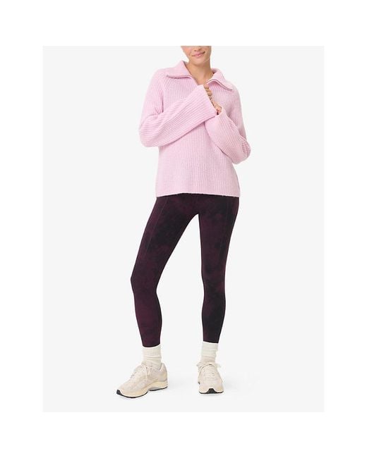 Sweaty Betty Pink Funnel-Neck Half-Zip Ribbed Wool-Blend Jumper