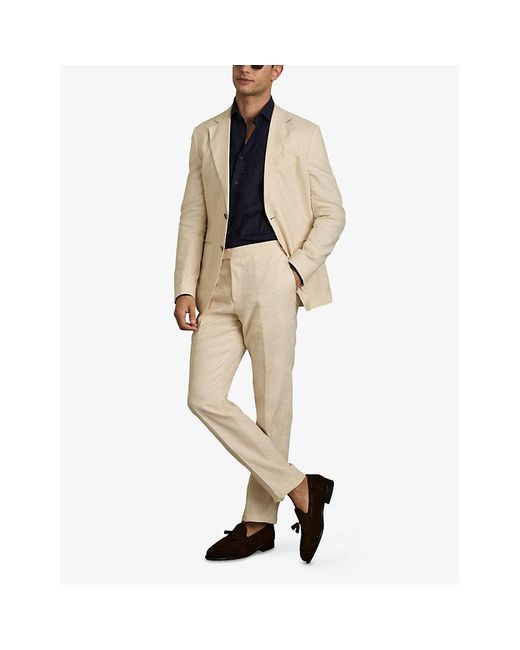 Reiss Blue Ruban Cutaway-Collar Regular-Fit Linen Shirt for men