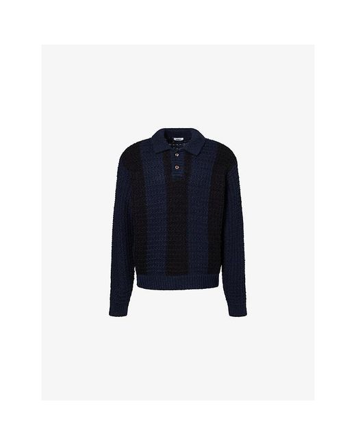 Obey Blue Textured Rugby Cotton-Knit Polo Jumper for men