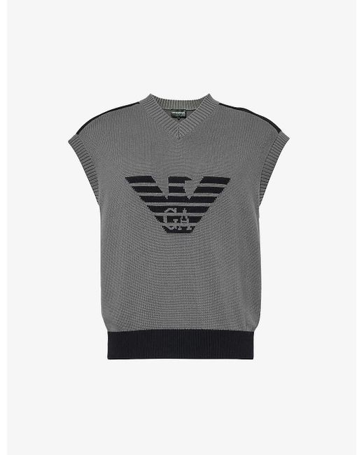 Emporio Armani Gray Logo-intarsia Cotton Knitted Vest Xx for men