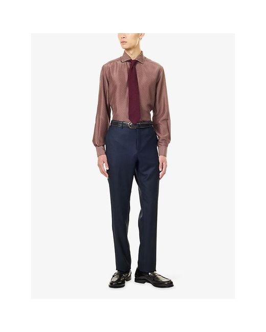 Corneliani Red Printed Long-Sleeve Silk Shirt for men