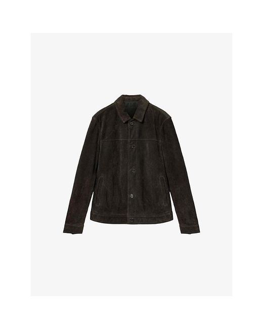 AllSaints Black Nates Button-Down Suede Jacket for men