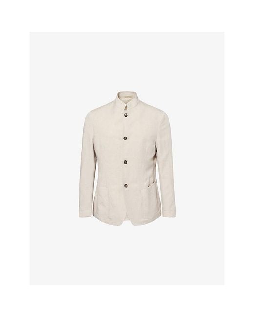 Eleventy Natural Mandarin-Collar Single-Breasted Linen-Blend Jacket for men