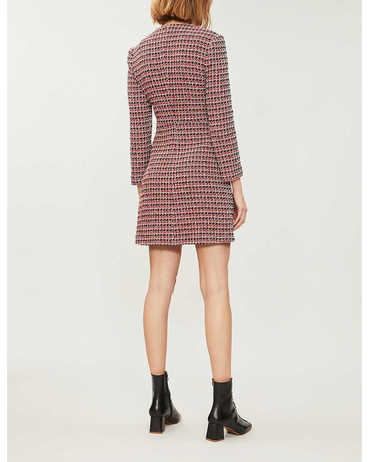 strapless open back dress Maje Red Tweed Knit Fit and Flare Short Sleeve Dress – The Hangout main image 1
