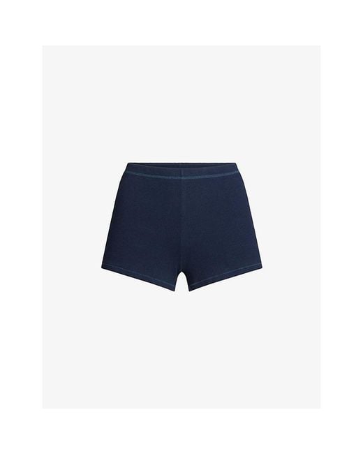 Skims Blue Loose Rib Cotton-Jersey Shorts