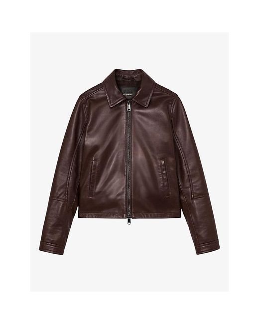 Reiss Brown Sorina Zip-Up Leather Jacket