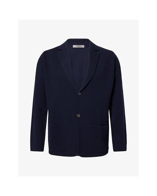 Corneliani Blue Single-Breasted Virgin-Wool Knitted Jacket for men