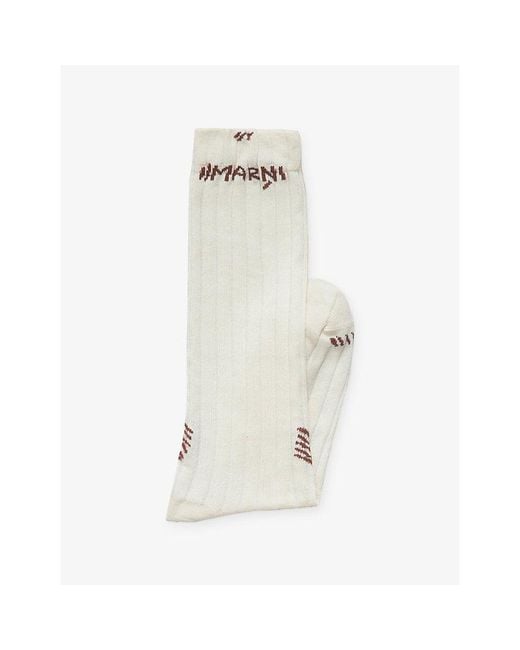 Marni White Mending-Embroidered Cotton-Blend Mid-Calf Socks