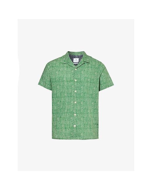 PS by Paul Smith Green Abstract-pattern Regular-fit Cotton Shirt Xx for men