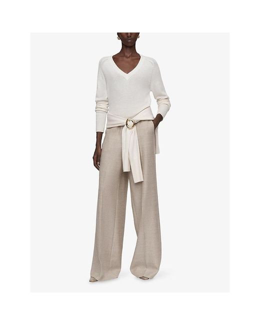 Joseph White Lucille V-Neck Cashmere-Blend Jumper