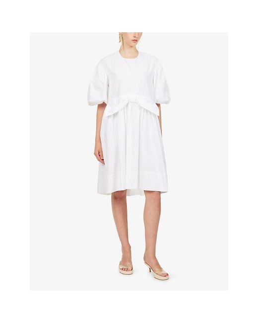Simone Rocha White Puff-Sleeve Gathered Bow Cotton Mini Dress