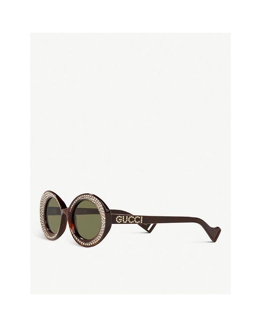 Gucci Green GG0618S 54 Crystal-studded Oval Acetate Sunglasses