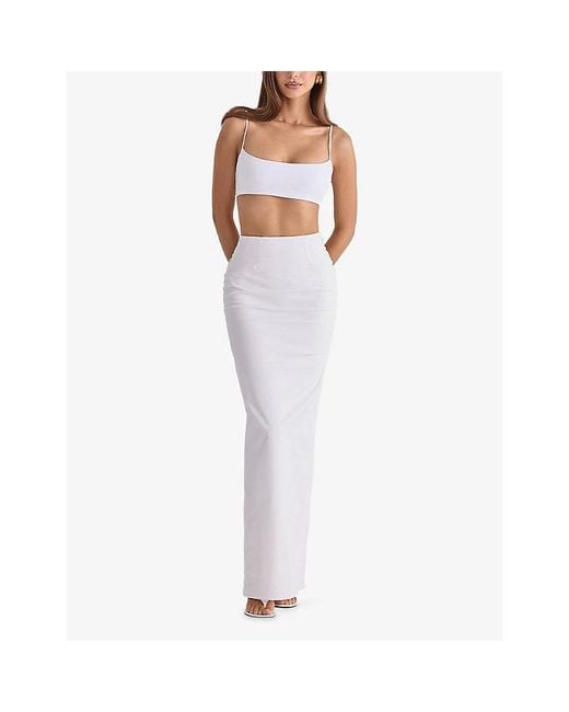 House Of Cb White Lyra V-Back Draped Stretch-Cotton Maxi Skirt