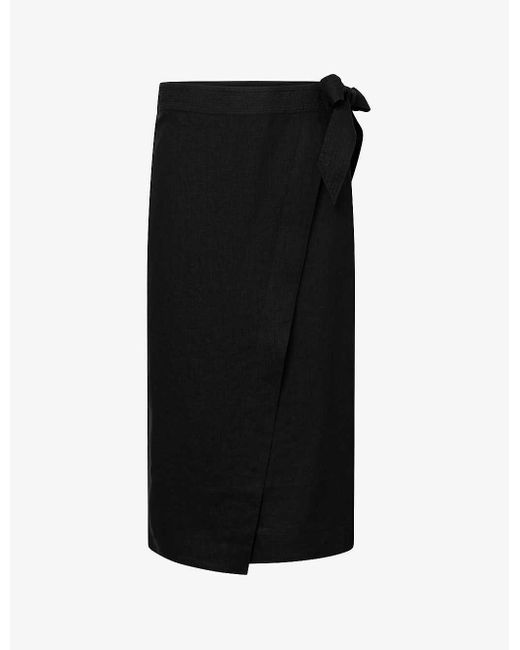 Twist & Tango Black Vivienne Wrap-front Linen Midi Skirt