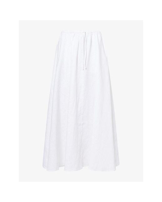 Dissh White Ravello High-Rise Cotton Midi Skirt