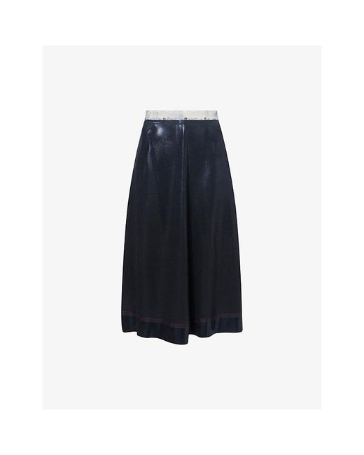 Maison Margiela Blue Foil-Treated Silk-Blend Midi Skirt