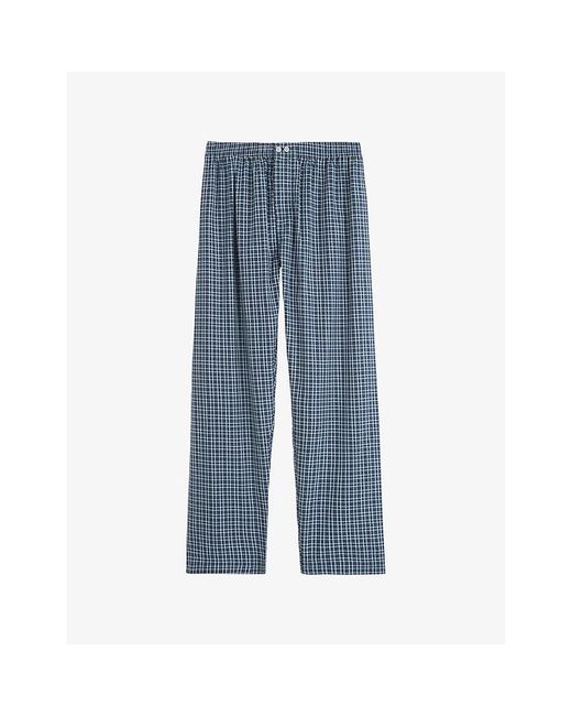 Tekla Blue Checked Cotton Pyjama Bottoms