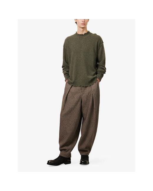 Uma Wang Green Long-Sleeve Raw-Edge Cashmere Jumper for men