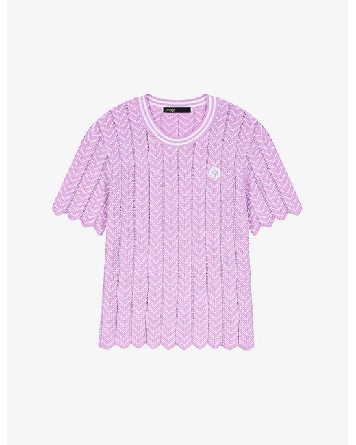 Maje Pink Logo-embroidered Scalloped-trim Woven Top