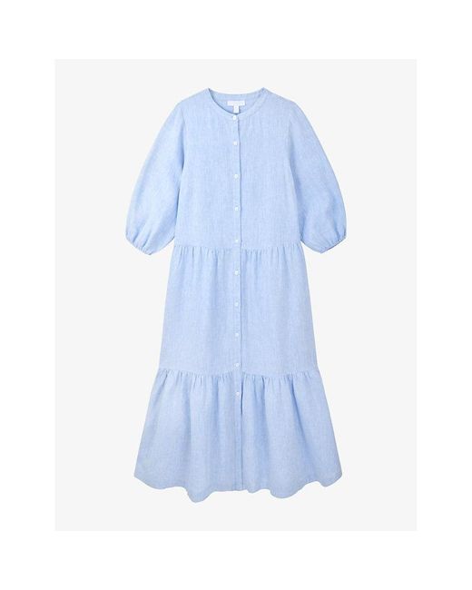 The White Company Blue Tiered Relaxed-fit Linen Midi Dress