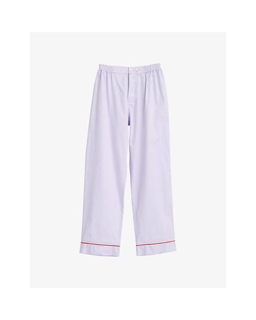 Hay Purple Outline Contrast-Piping Cotton Pyjama Trousers