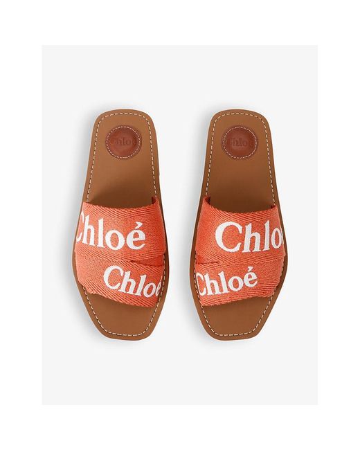 Chloé Orange Woody Logo-print Canvas Sandals