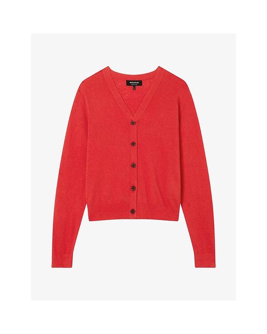 Whistles Red V-Neck Relaxed-Fit Cotton And Linen-Blend Cardigan