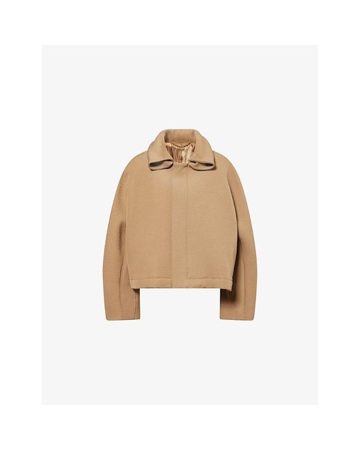 Victoria Beckham Natural Oversized Roll-Collar Wool Bomber Jacket
