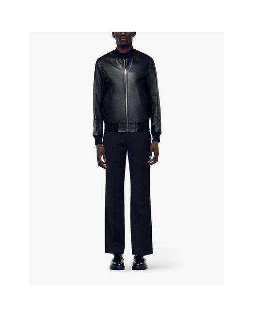 Sandro Black New Monaco Stand-collar Regular-fit Leather Jacket for men