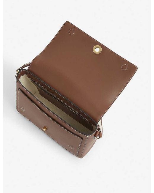 Burberry Womens Tan Note Logo-strap Leather Cross-body Bag in