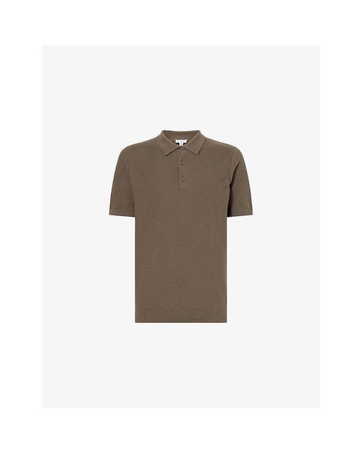 Sunspel Brown Fine-Knit Textured Cotton Polo Shirt for men