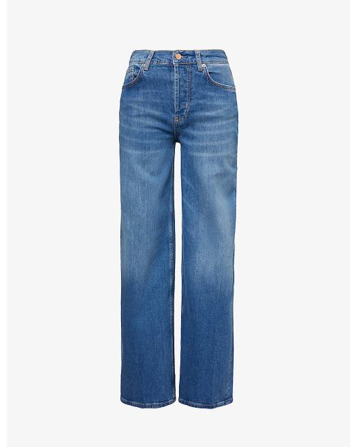 Rails Blue Getty Brand-patch Wide-leg High-rise Stretch-denim Jeans