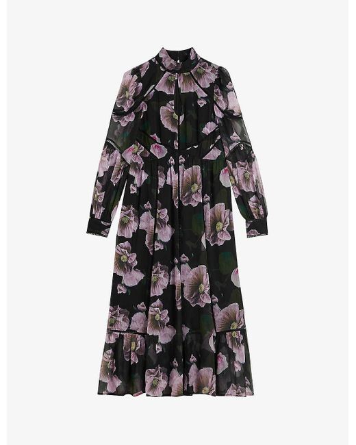 Ted Baker White Pohlley Floral-print Woven Midi Dress