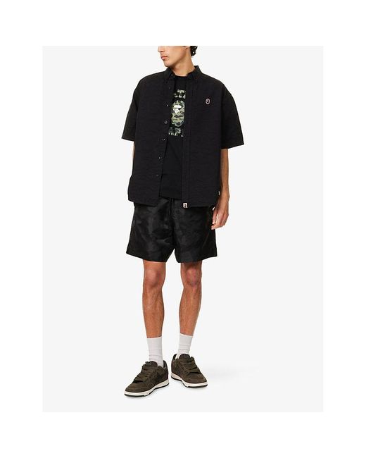 A Bathing Ape Gray Camo Logo Woven Shorts for men
