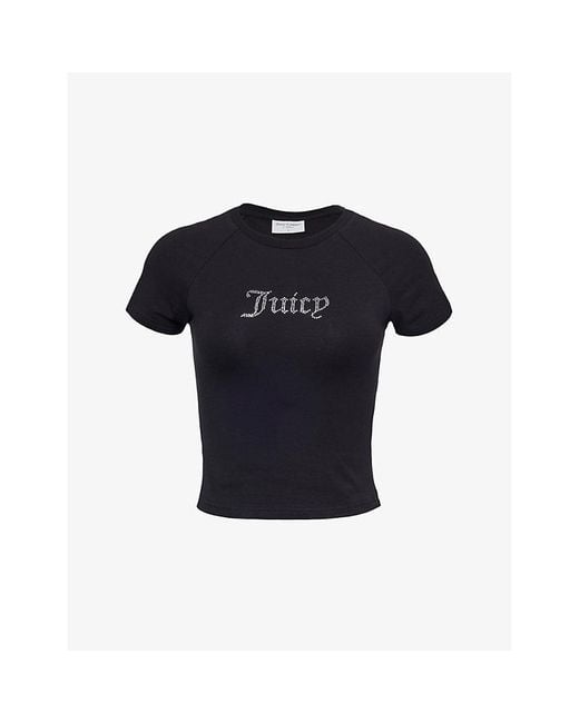 Juicy Couture Black Diamante-embellished Cropped Cotton-jersey T-shirt