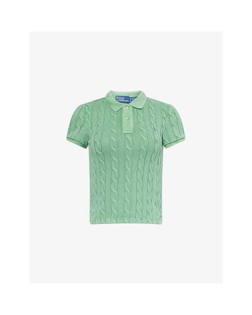 Polo Ralph Lauren Green Logo-Embroidery Short-Sleeve Cable-Knit Cotton Polo Shirt