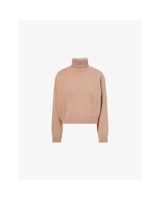 Sporty & Rich Pink Logo-Embroidered Turtleneck Wool Jumper