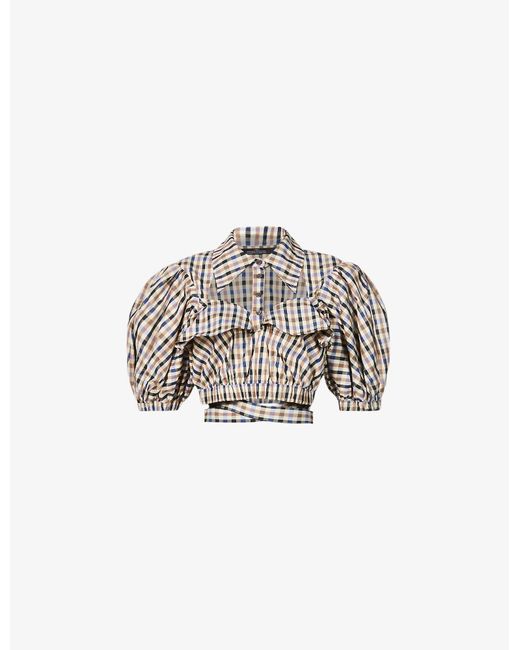 ROKH Multicolor Checked Puff-sleeve Woven Top