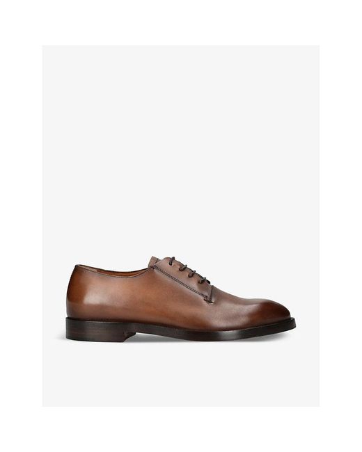 Zegna Brown Torino Tonal-stitching Leather Derby Shoes for men