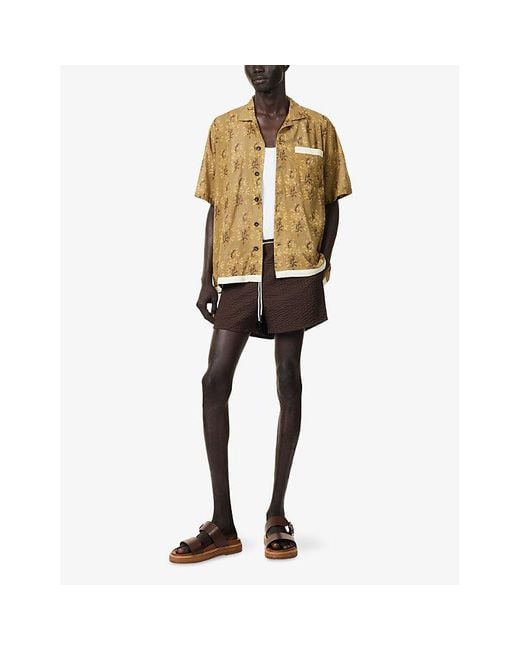 Oas Brown Calo Textured Swim Shorts for men