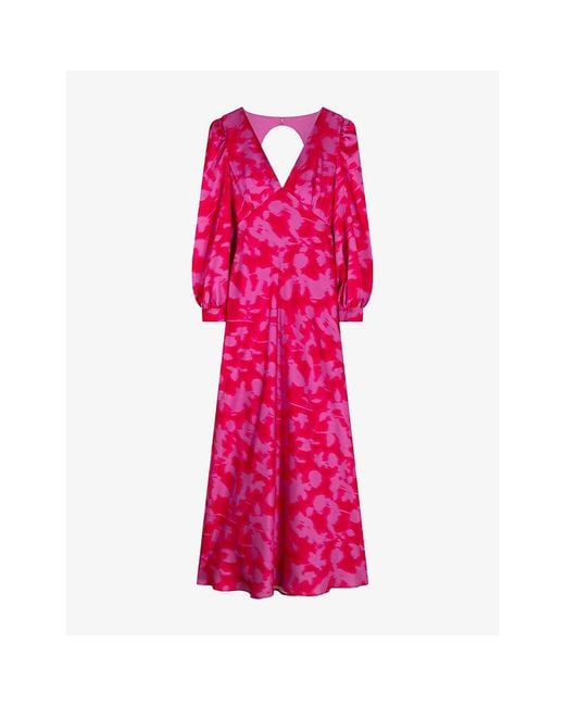 OMNES Pink Francoise V-Neck Floral-Print Satin Maxi Dress
