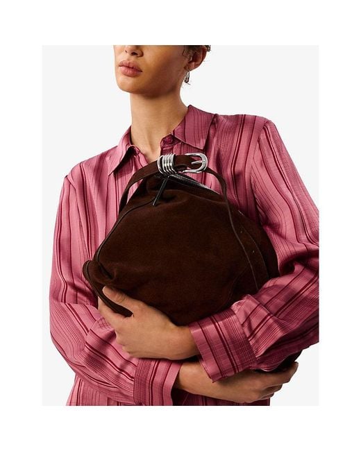 Whistles Brown Curved Suede Shoulder Bag