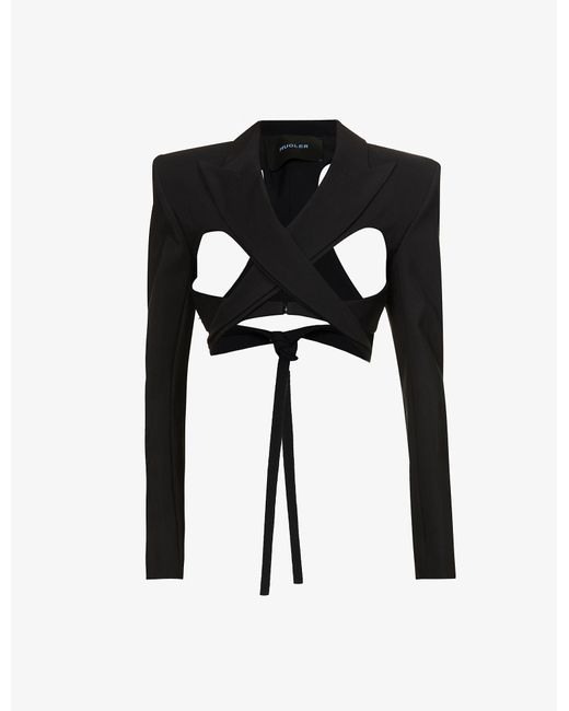 Mugler Padded-shoulder Cut-out Woven Jacket in Black | Lyst Canada