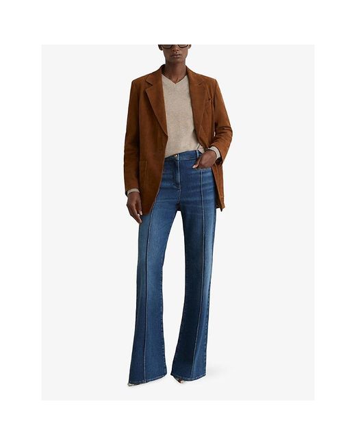 Reiss Blue Claude Flared-Leg Pintuck Stretch-Denim Jeans